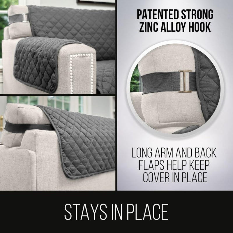 Sofa Shield Armchair Slip Cover with Patented Strap, Cushion Protector, US Designed Reversible Stain and Dog Tear Resistant Slipcover, 23 inch Seat, Washable Covers for Dogs Pets, Charcoal - Image 4